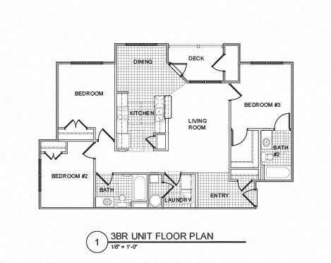 Floor plan for 3 beds, 2 baths, 1239 sqft
